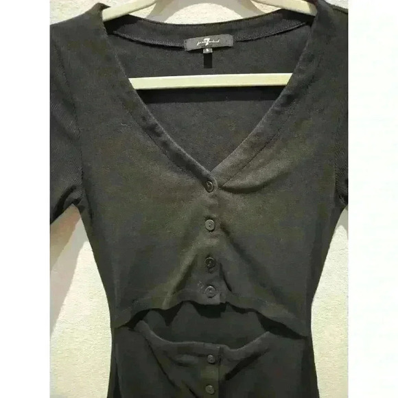 7 For All Mankind Women's Black Bodycon Midi Dress Size S Short Sleeve - Picture 2 of 10